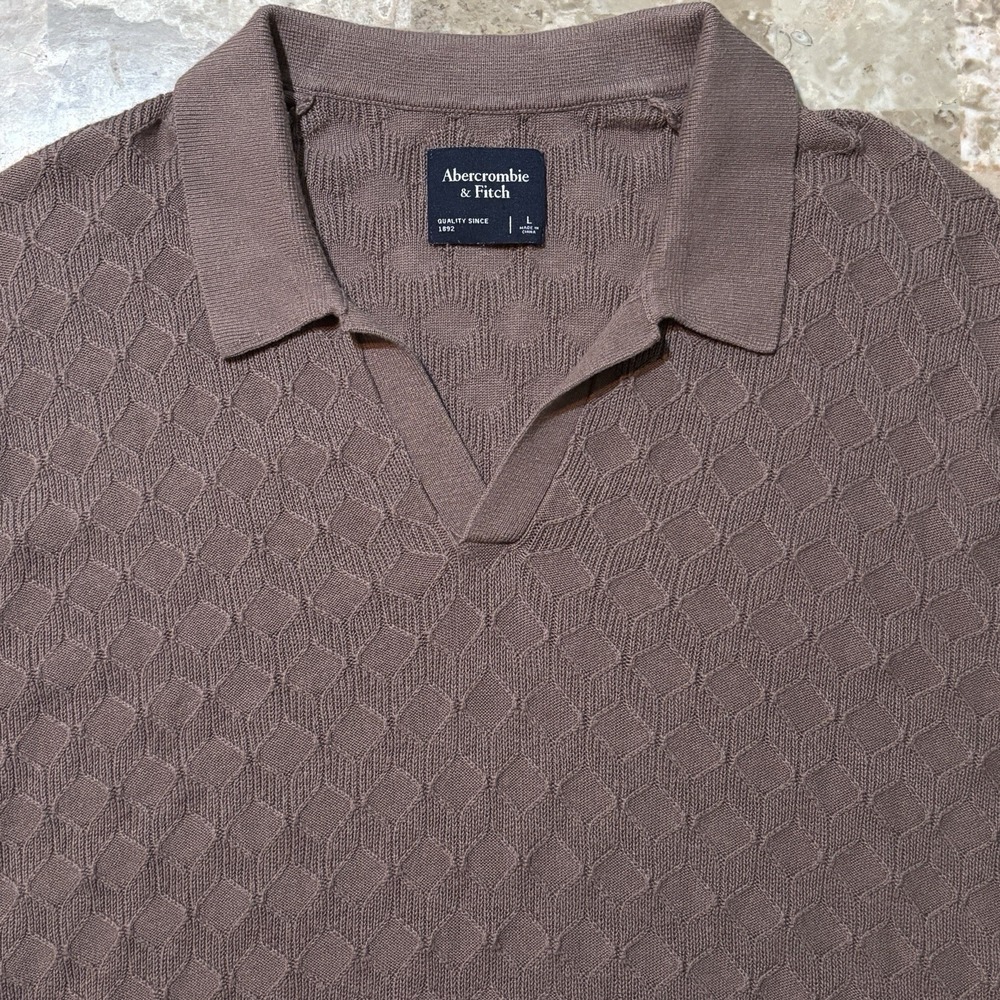 Abercrombie & Fitch Polo Shirt Mens L Rose Textured Knit Johnny Collar Beach